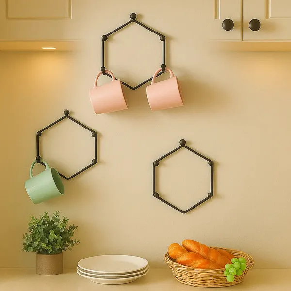 Decorum_Modern_Hex_Hooks_Wall_Mounted_3_Hook_Geometric_Mug_Rack_Set_Black