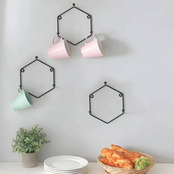 Decorum_Modern_Hex_Hooks_Wall_Mounted_3_Hook_Geometric_Mug_Rack_Set_Black