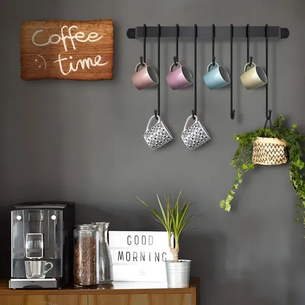 Decorum_Wall_Mounted_Wrought_Iron_Mug_Spoon_Holder_6_Hooks_Black_Finish