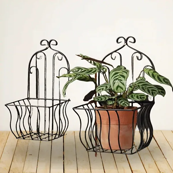 French_Country_Wall_Baskets_Crested_Arabesque_Curled_Iron_Plant_Holders