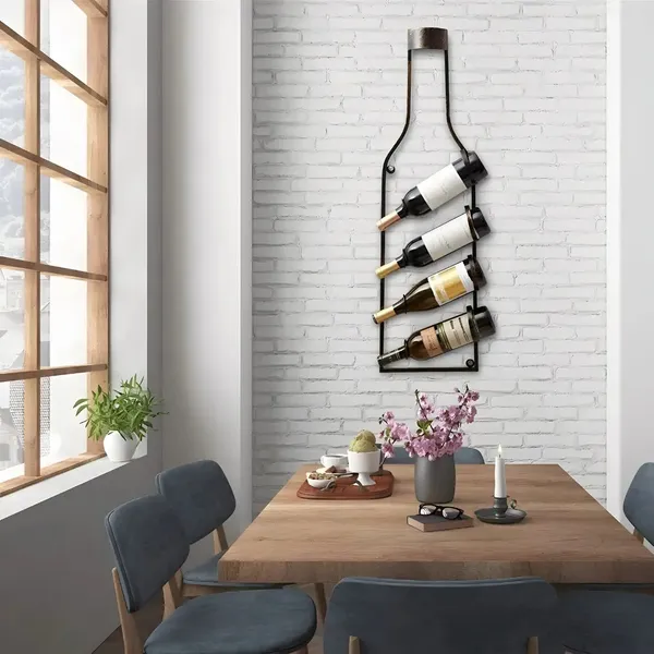 4_Bottle_Hanging_Wine_Rack_Bottle_Shape_Design_Black_Wrought_Iron