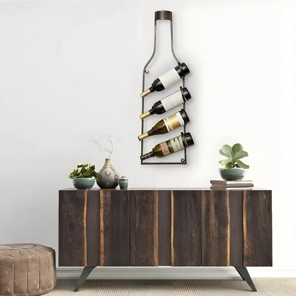 4_Bottle_Hanging_Wine_Rack_Bottle_Shape_Design_Black_Wrought_Iron