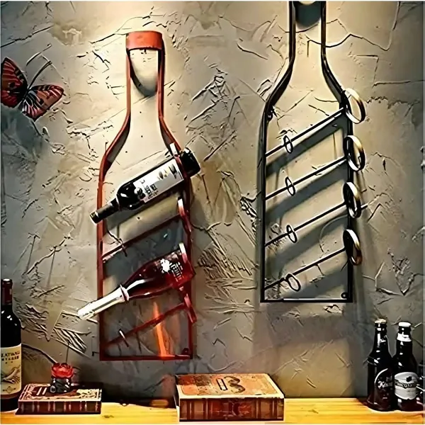 4_Bottle_Hanging_Wine_Rack_Bottle_Shape_Design_Black_Wrought_Iron