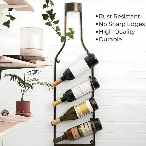 4_Bottle_Hanging_Wine_Rack_Bottle_Shape_Design_Black_Wrought_Iron