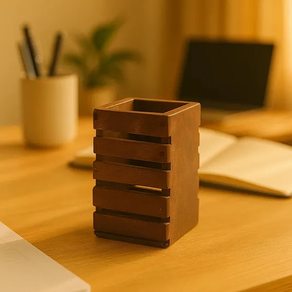 Decorum_Square_Wood_Polished_Pen_Holder