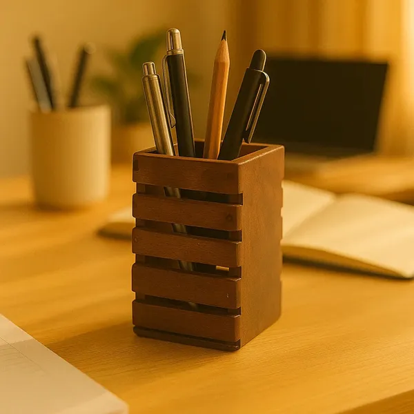 Decorum_Square_Wood_Polished_Pen_Holder