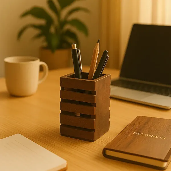 Decorum_Square_Wood_Polished_Pen_Holder