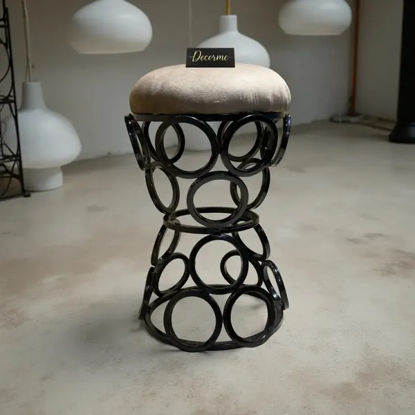 Premium_Circular_Iron_Stool_Stone_Brown