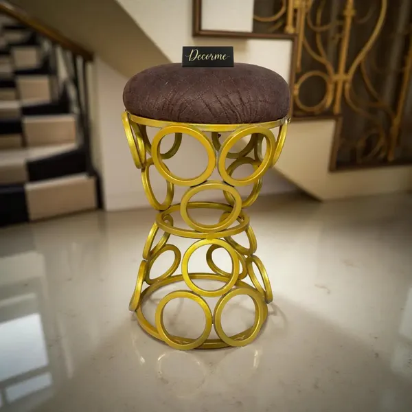 Golden_Circular_Iron_Stool_Chocolate_Brown
