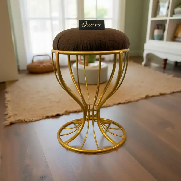 Elegant_Curved_Iron_Stool_Golden_Chocolate_Brown