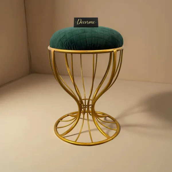 Elegant_Curved_Iron_Stool_Golden_Forest_Green