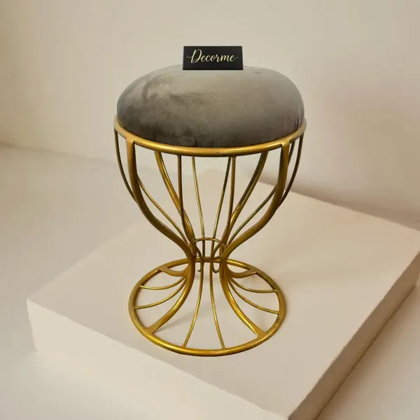 Elegant_Curved_Iron_Stool_Golden_Stone_Brown