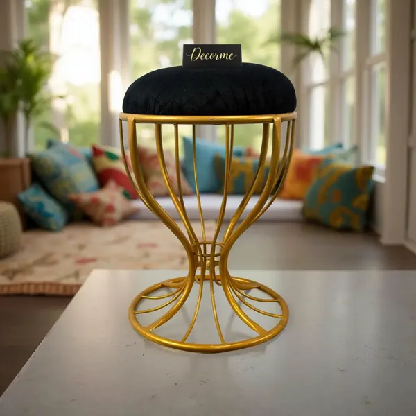 Elegant_Curved_Iron_Stool_Golden_Warm_Ivory