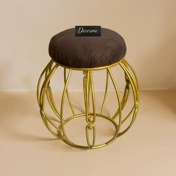 Modern_Round_Iron_Accent_Stool_Golden_Chocolate_Brown