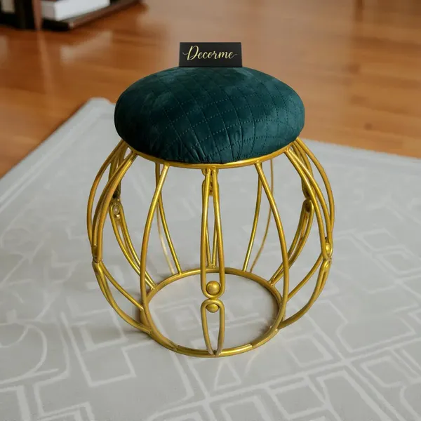Modern_Round_Iron_Accent_Stool_Golden_Forest_Green