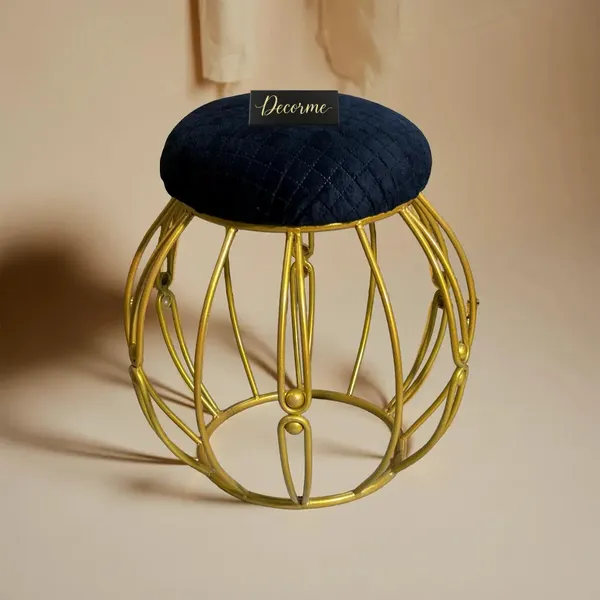 Modern_Round_Iron_Accent_Stool_Golden_Midnight_Blue