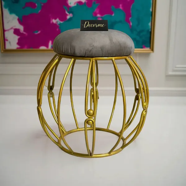 Modern_Round_Iron_Accent_Stool_Golden_Stone_Brown
