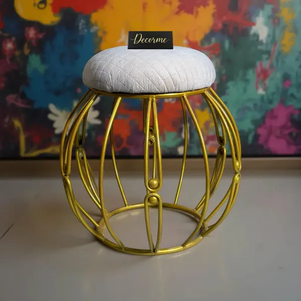 Modern_Round_Iron_Accent_Stool_Golden_Warm_Ivory