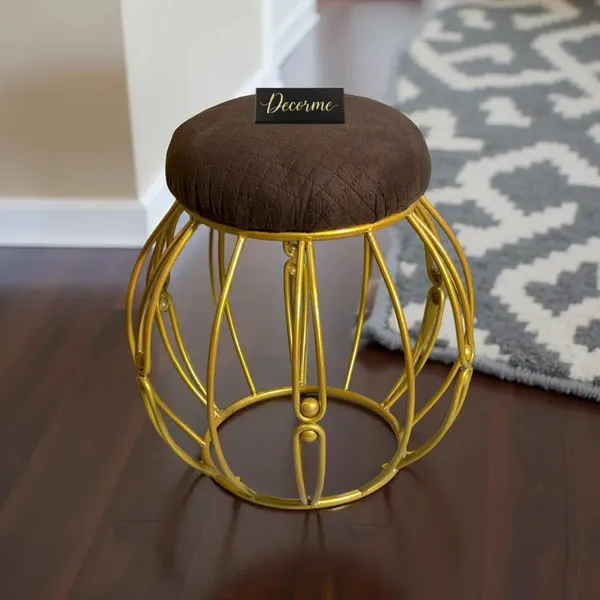Modern_Round_Iron_Accent_Stool_Golden_Warm_Ivory