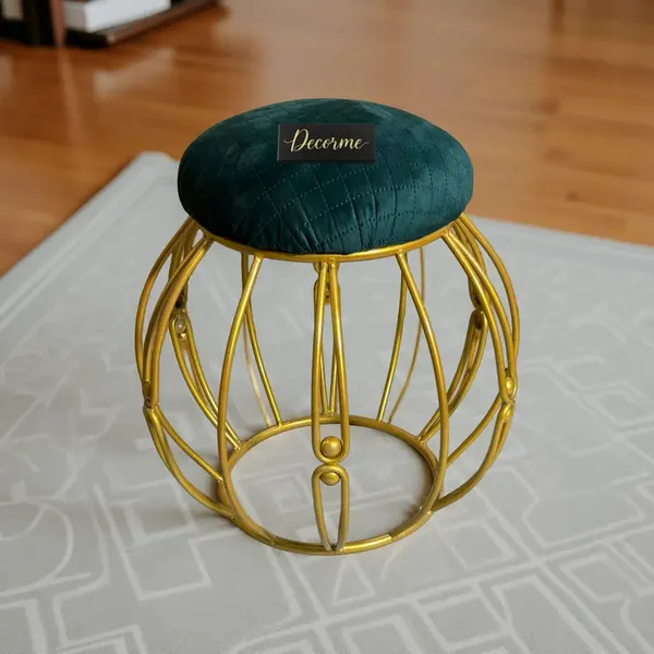 Modern_Round_Iron_Accent_Stool_Golden_Warm_Ivory