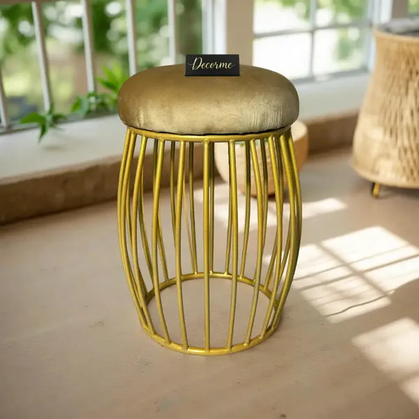 Contemporary_Vertical_Rod_Iron_Stool_Golden_Mustard_Yellow