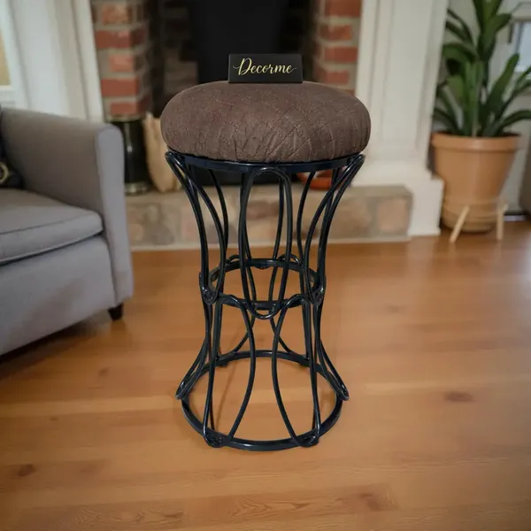 Modern_Hourglass_Iron_Frame_Stool_Chocolate_Brown