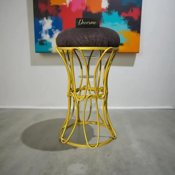 Golden_Modern_Hourglass_Iron_Frame_Stool_Chocolate_Brown