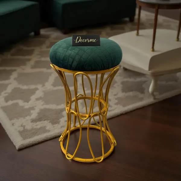 Golden_Modern_Hourglass_Iron_Frame_Stool_Forest_Green