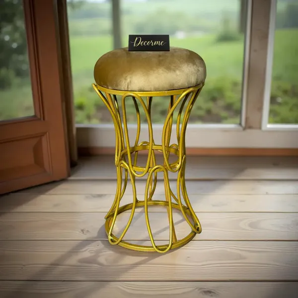 Golden_Modern_Hourglass_Iron_Frame_Stool_Mustard_Yellow