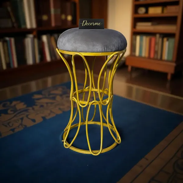 Golden_Modern_Hourglass_Iron_Frame_Stool_Stone_Brown