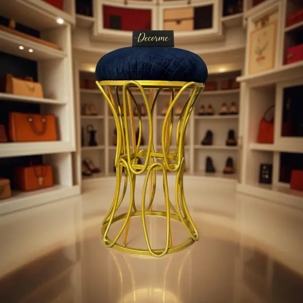 Golden_Modern_Hourglass_Iron_Frame_Stool_Warm_Ivory