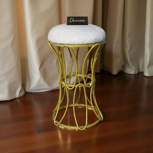 Golden_Modern_Hourglass_Iron_Frame_Stool_Warm_Ivory