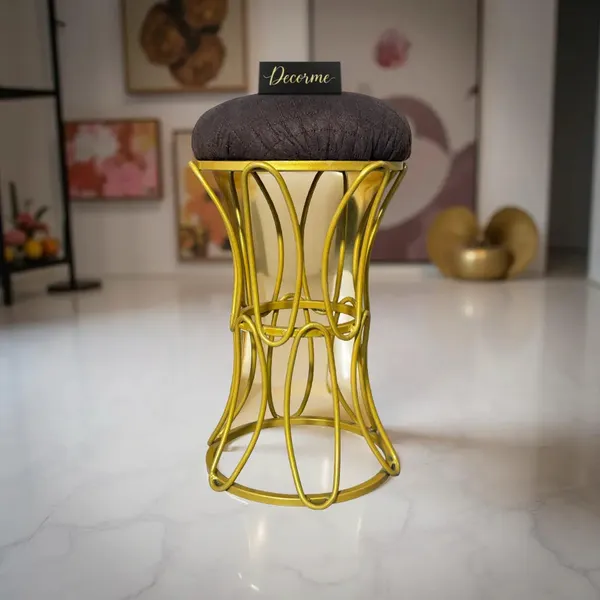 Golden_Modern_Hourglass_Iron_Frame_Stool_Warm_Ivory