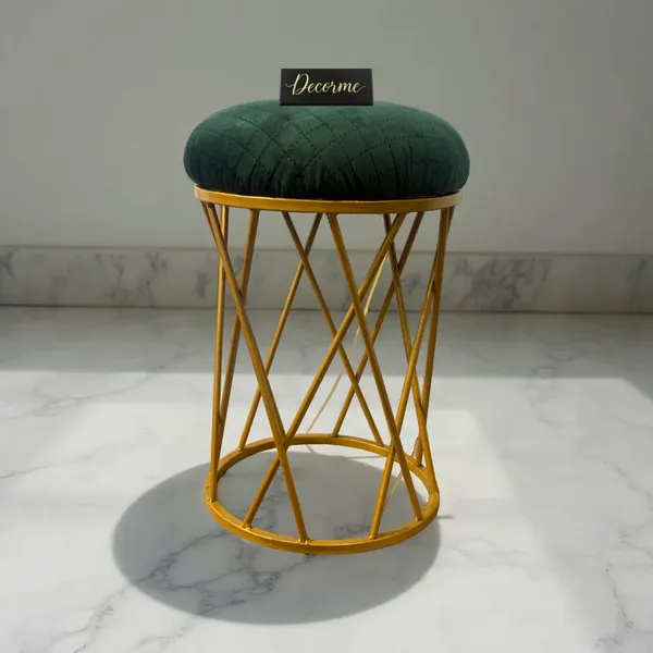 Forest_Green_Modern_Criss_Cross_Iron_Stool_Golden