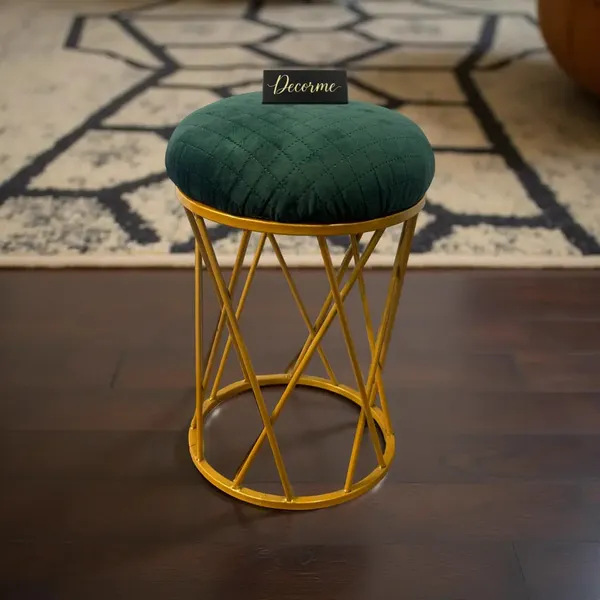 Forest_Green_Modern_Criss_Cross_Iron_Stool_Golden