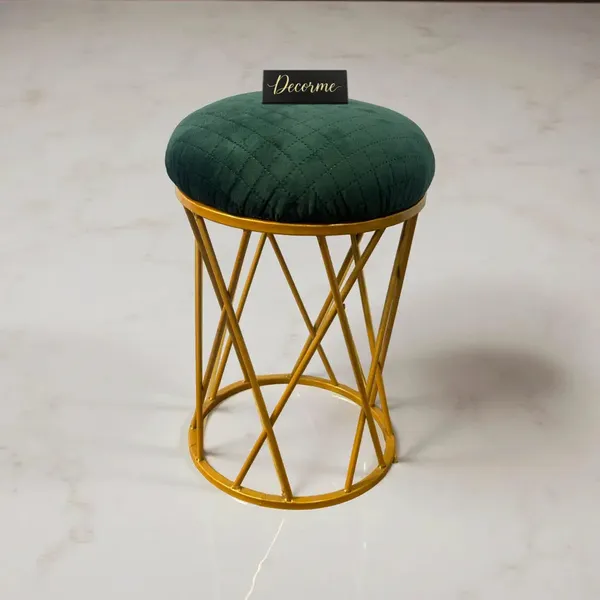 Forest_Green_Modern_Criss_Cross_Iron_Stool_Golden