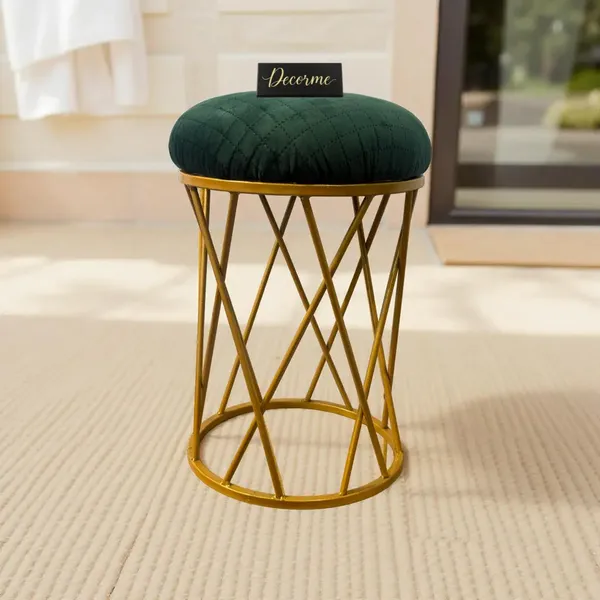 Forest_Green_Modern_Criss_Cross_Iron_Stool_Golden
