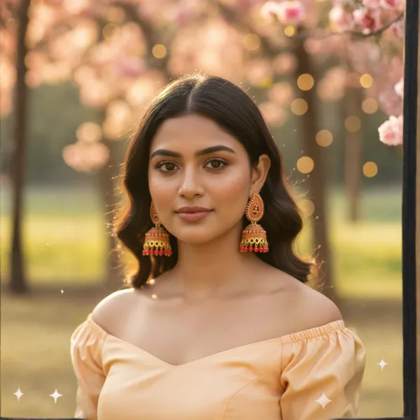 Traditional_Red_Beaded_Jhumka_Earrings_With_Gold_Tone_Detailing