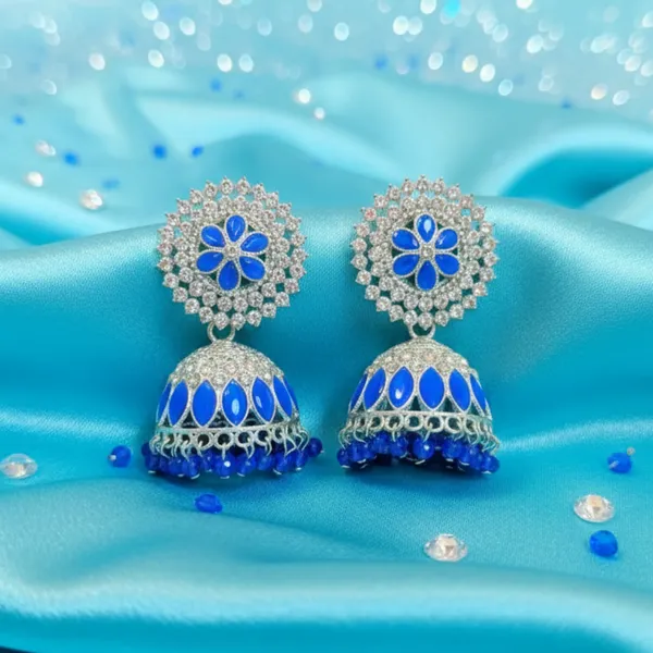 Elegant_Blue_Jhumka_Earrings_With_Floral_Design_And_Crystal_Embellishments