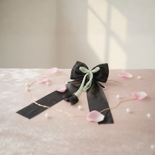 Black_Ribbon_Bow_With_Floral_Accents_Decorative_Gift_Accessory