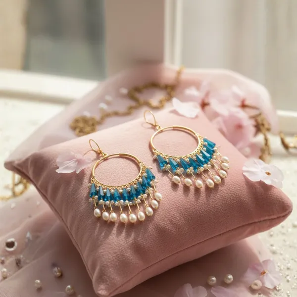 Turquoise_Blue_And_Gold_Beaded_Chandelier_Earrings