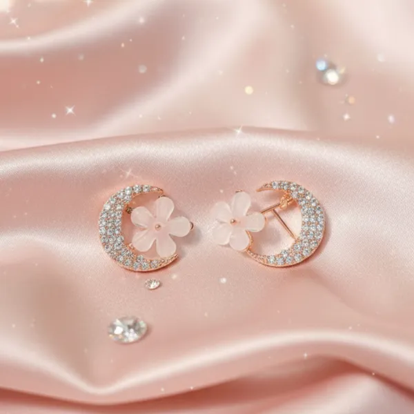 Rose_Gold_Crystal_Crescent_Moon_Flower_Stud_Earrings