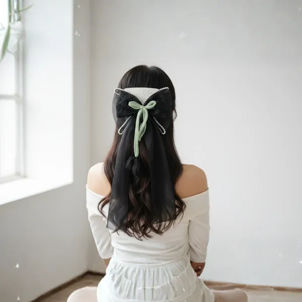 Pearl_And_Crystal_Hair_Clip_With_Sage_Green_Ribbon_Bow