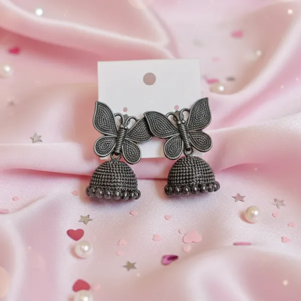Oxidized_Silver_Butterfly_Jhumka_Earrings