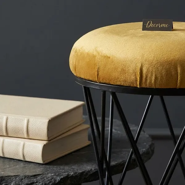 Modern_Criss_Cross_Iron_Stool_Seat_Mustard_Yellow