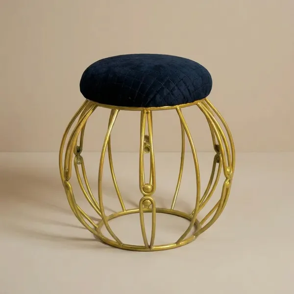 Modern_Round_Iron_Accent_Stool_Golden_Midnight_Blue