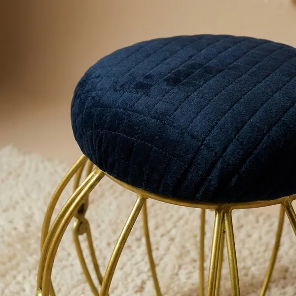 Modern_Round_Iron_Accent_Stool_Golden_Midnight_Blue