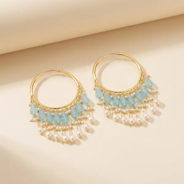Elegant_Boho_Statement_Earrings_With_Blue_And_White_Beads