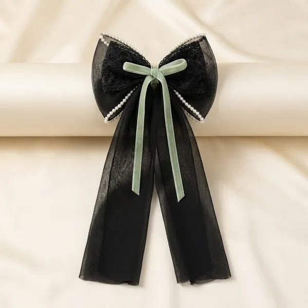Pearl_And_Crystal_Hair_Clip_With_Sage_Green_Ribbon_Bow