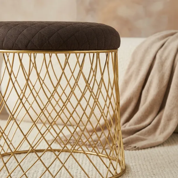 Elegant_Curved_Iron_Stool_Golden_Chocolate_Brown